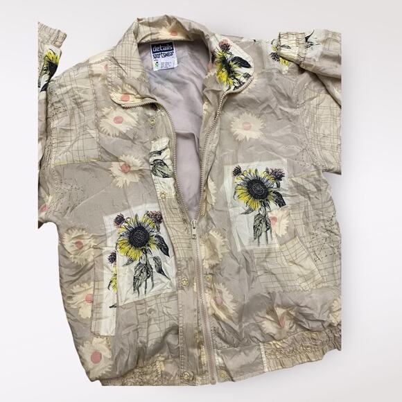 Details Sportswear Vintage Silk Sunflower Bomber Jacket Womens Size‎ Small - Picture 5 of 11